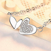 Valentine's Day Gift Two of Heart with Zircon Pendant Silver Necklace for Women